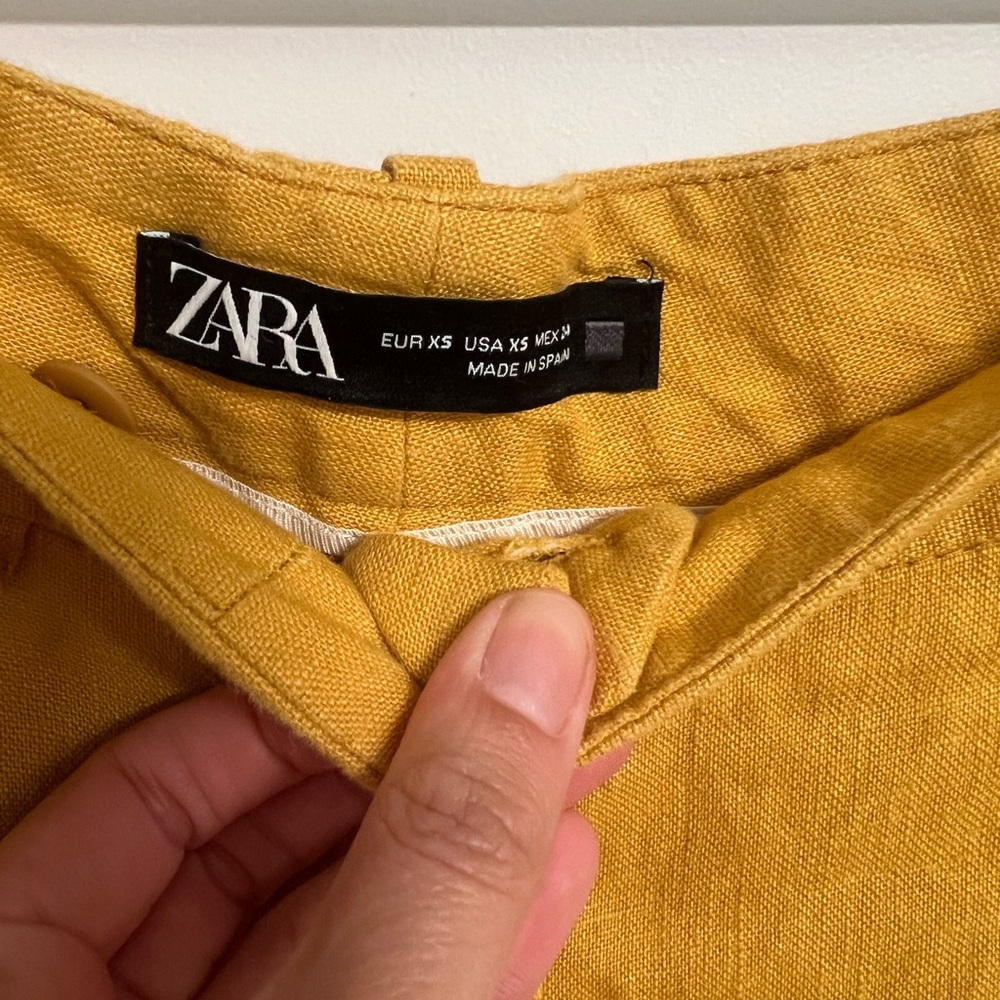 Zara Linen High-Waisted Women's Mustard Pants - Picture 2 of 8